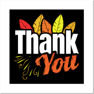 Thank You Logo with Colored Feathers Thanksgiving Posters and Art